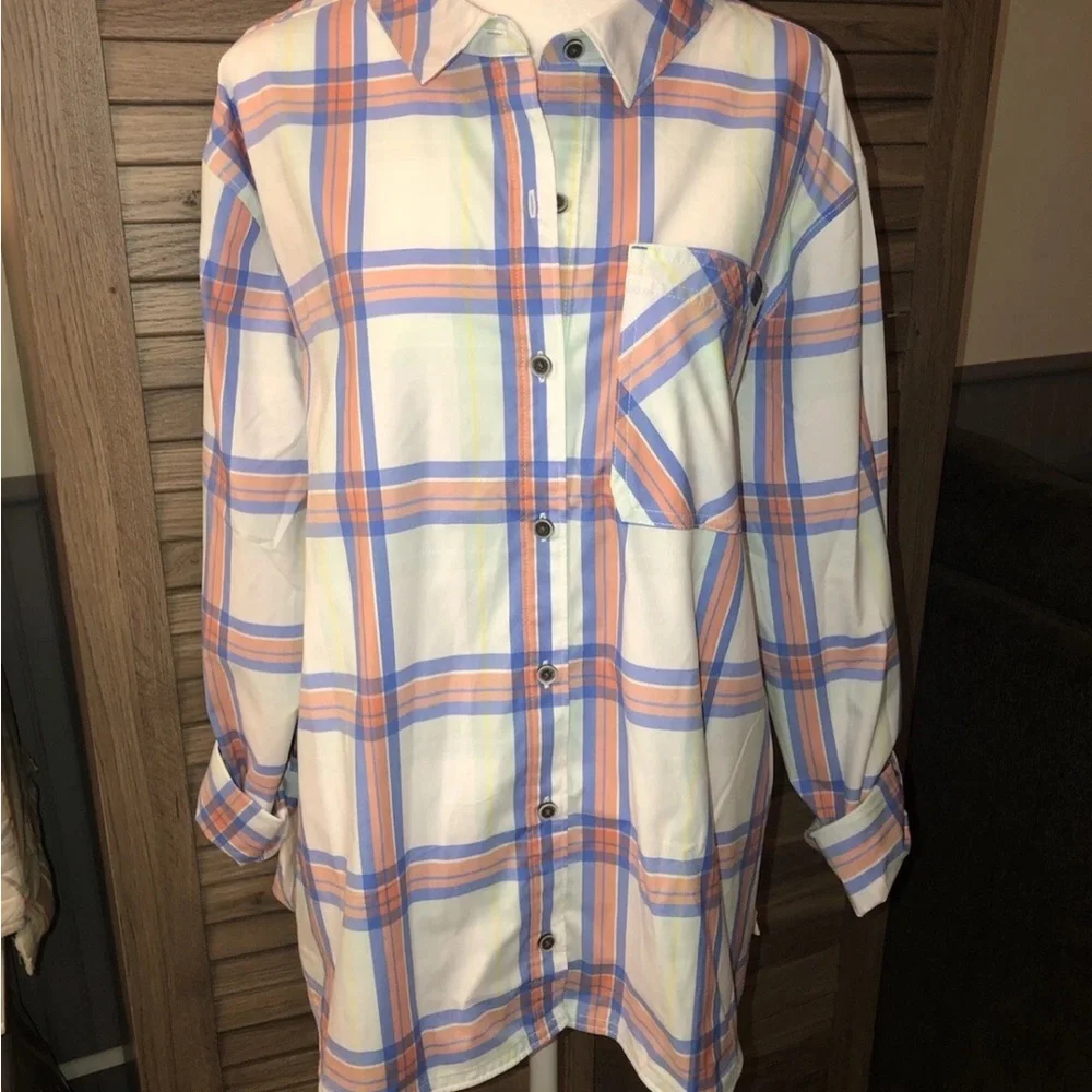 LL Bean Women’s SunMart Plaid Everyday Woven Shirt Long Sleeve Roll Tab XL